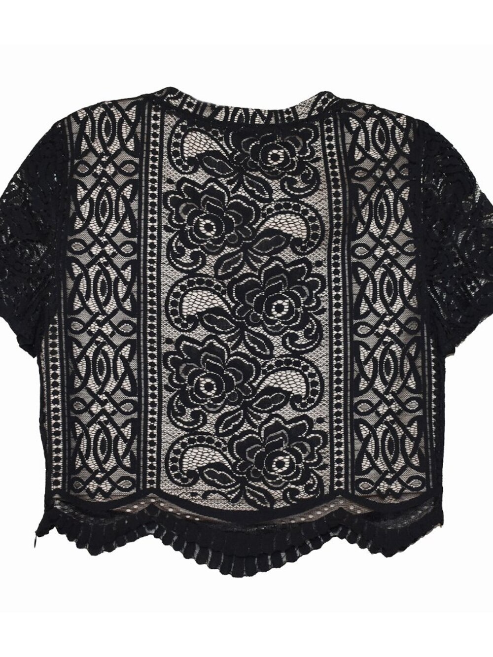 Women’s Black Lace 2-Piece Outfit Short Sleeve Top & Pencil Skirt Size M - Picture 5 of 8
